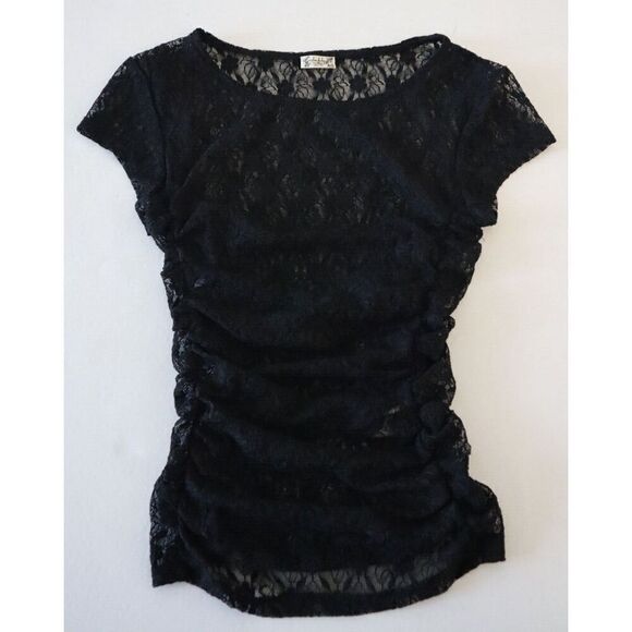 Intimately x Free People Womens Sz XS Black Keep It Simple S/S Lace Baby Tee - Picture 4 of 6